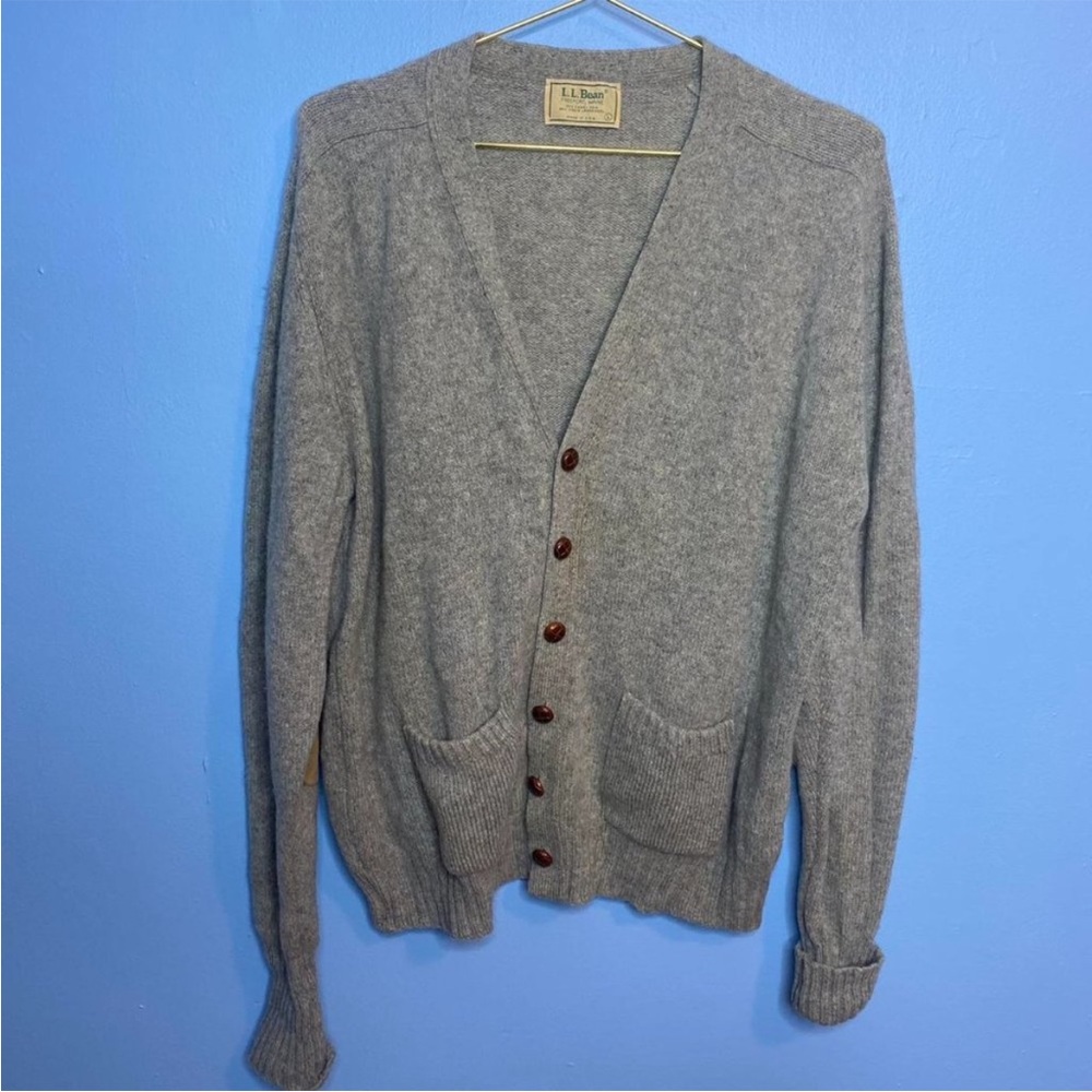 VINTAGE 90s LL BEAN KNIT CARDIGAN SWEATER WITH ELBOW PAD DETAIL